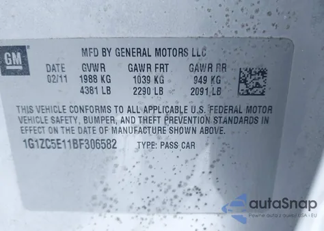 2011 Chevrolet Malibu 1Lt from USA, damaged, VIN 1G1ZC5E11BF306582